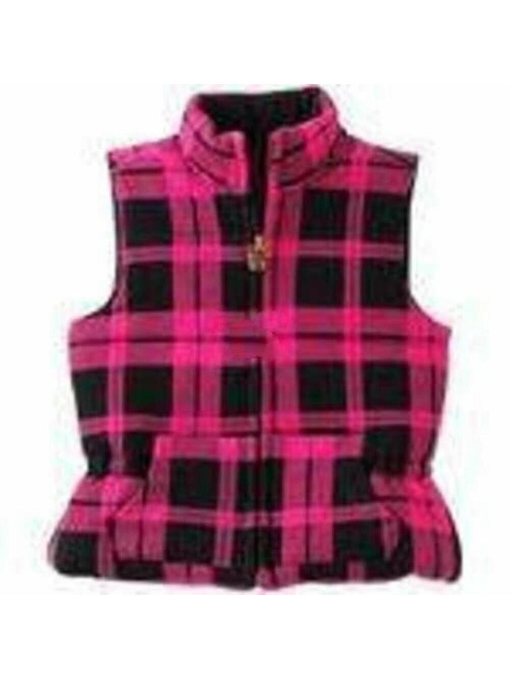 Girls Flannel Vest 4 Hooded Black Pink Zip Up 2 Pkt Sleeveless Winter Chaps